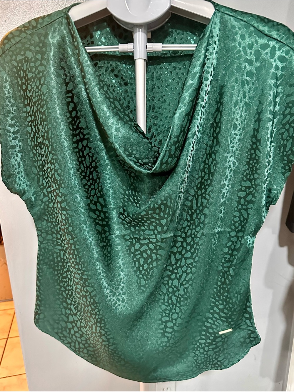 Anne Klein Emerald Green Satin Cowl Neck Blouse